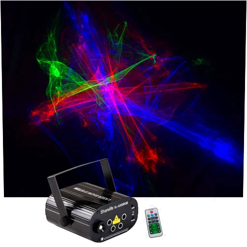 Sharelife Mini 4 Lens RGRB Hypnotic Aurora Laser Effect Mixed Blue LED Background Projector Light Remote Music Auto for DJ Party Show Home Gig Stage Lighting SL-A200RGB
