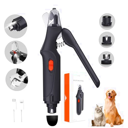 CATPICK 2-in-1 Dog Nail Grinder & Dog Nail Clippers Trimmers for Large Medium Small Dogs Cats Pets Claw Trimmer Quick Sensor and Safety Guard USB Rechargeable with 2 LED Lights (Black)