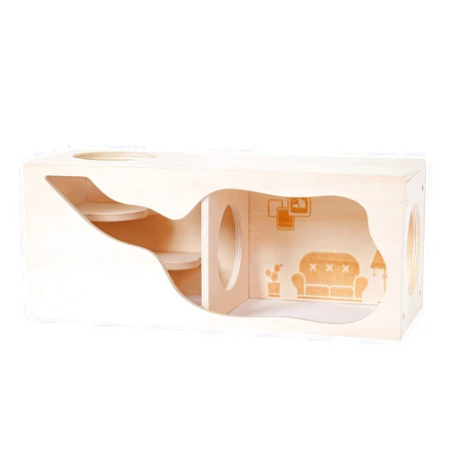 Tafit Hamster Hideout Wooden House Chamber Small Animals Pets Tunnel Exploring Toys Secret Peep Shed for Dwarf Hamsters, Syrian Hamsters, Gerbils, Hedgehogs, Rats, Mice (Living Room)
