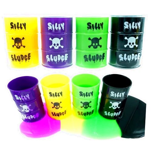 JA-RU Large Slime in a Barrel (4 Units Assorted) Purple, Yellow, Green, & Black Slime Putty for Kids. Stress Relief Toy. Bulk Slime Party Favors for Kids & Classroom Prizes. 5438-4