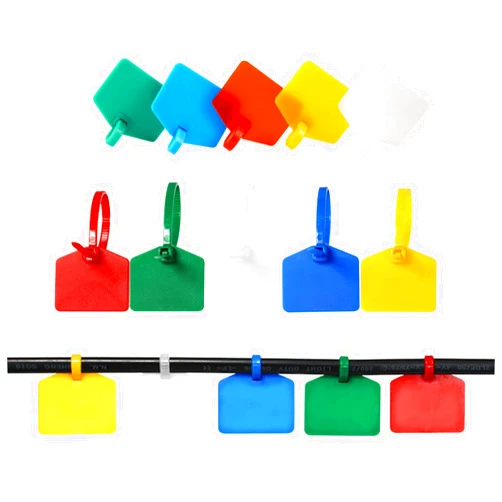 Helonge Cable Zip Tie with Tag,Wire Zip Ties with Label,100 Pcs Plastic Nylon Cable Ties,Multi Color Self-Locking Write on Tie Wraps