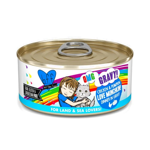 Weruva B.F.F. OMG - Best Feline Friend Oh My Gravy!, Love Munchkin! with Chicken & Pumpkin in Gravy Cat Food, 5.5oz Can (Pack of 8)