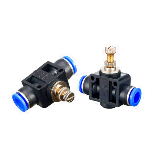 Yoebor Metalwork Air Flow Control Valve with Push-to-Connect Fitting, In-Line Speed Controller Union Straight, 6mm to 6mm, 1/4