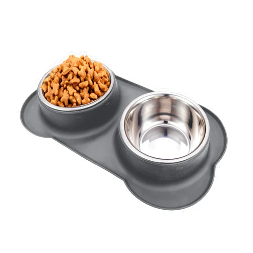 AsFrost Dog Food Bowls, BPA Free Stainless Steel Dog Food and Water Bowl Set, 2 Large Dog Bowls with No Spill Non-Skid Silicone Mat, Dog Dishes for Medium Large Sized Dogs Pet Bowls, 6 Cup, Grey