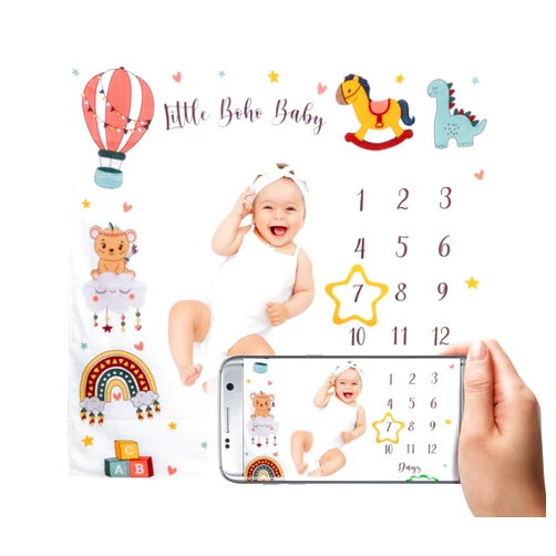 reperkid Baby Milestone Swaddle Blanket Muslin Cotton – Monthly 1-12 Age Growth Keepsake Tracker –2 Frames Included – 47 x 47 Inch' Swaddle Wrap, Baby Essentials, Registry & Gift.