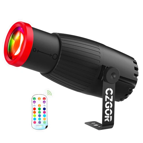 Czgor Pinspot Light, Czgor 18W RGBW 4 in 1 LED Disco Ball Lights 16 Colors with Remote Control, Manual Focus Disco Ball Spotlight, Super Bright Stage Lighting for Mirror Ball DJ Disco Party Club Bar Wedding