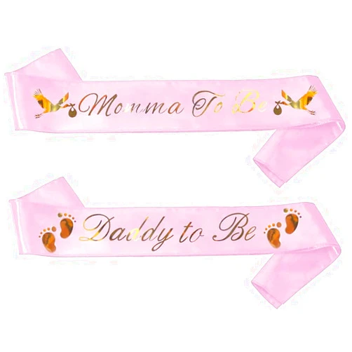 Brosash Daddy To Be & Mommy To Be Sash For Baby Shower - Pink with Gold Letters Dad and Mom To Be Sash Baby Shower | Girl Baby Shower Sash Father Mother Decorations Gender Reveal Belly Sash New Princess Favor