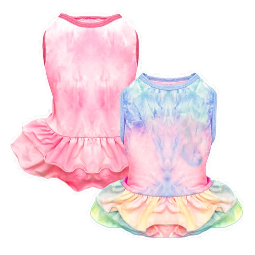 cyeollo 2 Pack Dog Dresses Tie Dye Dress Stretchy Breathable Pet Summer Dog Clothes for Small Dogs