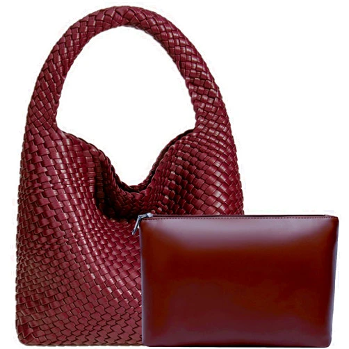 JINMANXUE Women Vegan Leather Hand-Woven Tote Handbag Fashion Shoulder Top-handle Bag All-Match Underarm Bag with Purse