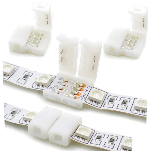 JacobsParts ABI 10x 10mm 4-pin Solderless Clip-on Coupler Connector for 5050 RGB LED Strip Light (10-Pack)