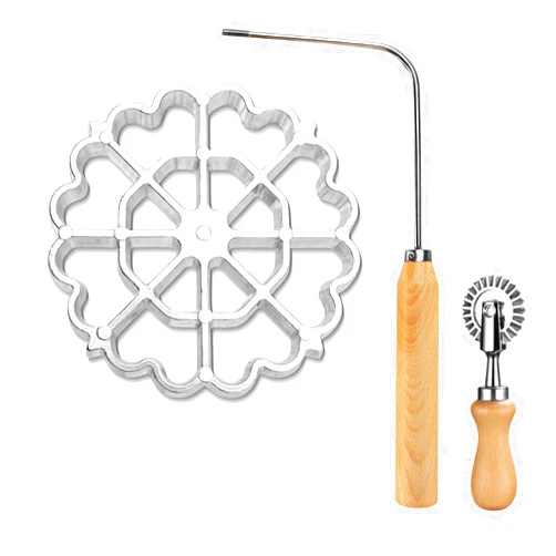 Achoulei Bunuelos Mold Rosette Iron Molds Set with Wooden Handle, Lotus Flower Bunuelos Cookie Maker Mold with Pasta Cutter Wheel for Home and Kitchen