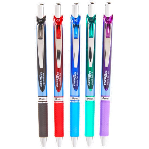 Pentel EnerGel RTX Retractable Liquid Gel Pen, (0.5mm), Fine Line, Metal Tip, Assorted Ink Colors, Pack of 5 (BLN75BP5M)