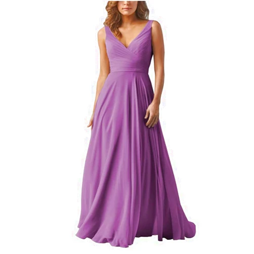 CSYPJYT luokadress V Neck A-line Ruched Bodice Bridesmaid Dress Floor Length Formal Evening Prom Gowns Mauve