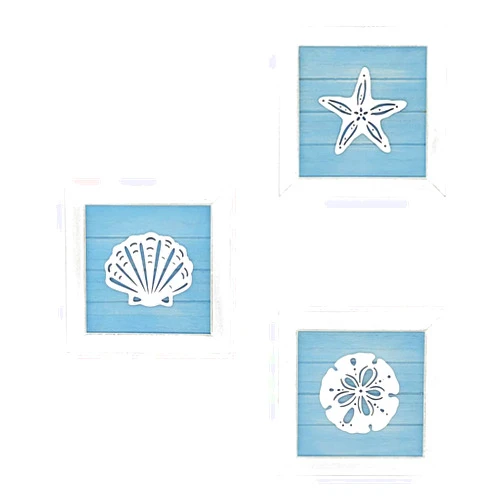 SyangKaitian 3PCS Blue Seashells and Starfish Coastal 3D Wall Art, Beach Wall Decor,Ocean Theme Beach Wall Decor 3D Wall Art with Starfish Seashell Sand Dollar Vintage Beach Home Bathroom Decor