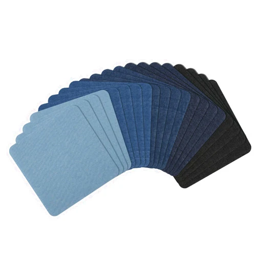 PEUTIER 20pcs Jeans Patches Iron on Inside, 4.92 x 4.92 Inch 5 Colors Decorative Jeans Repair Patch Denim Patch Iron On Mending Fabric Pure Cotton for Bags Pants Clothes Pockets Knees Thigh Crotch Elbow Holes