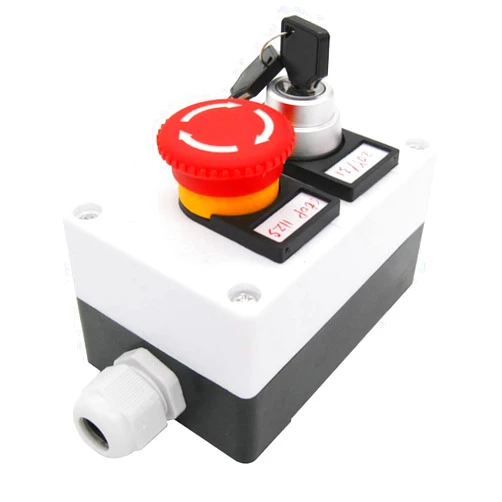 TWTADE/Red Mushroom Emergency Stop 1NC 1NO Latching Push Button Switch, 3 Positions 2NO Key Lock Latching Rotary Select Selector Switch Station Box hz-11ZS-20Y