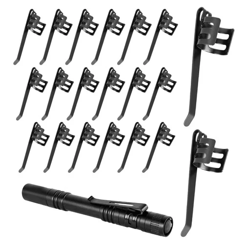 Aster 20 Pieces Flashlight Clip Black Pocket Clip Removable Pen Light Accessory Penlight Replacement Clip for Flashlights