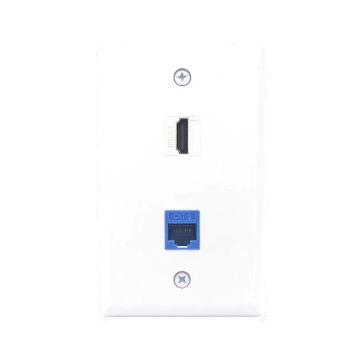 VCE HDMI Ethernet Wall Plate, (UL Listed) RJ45 Cat6 Keystone Jack and HDMI Female to Female Keystone Jack Insert, 2-Port Wall Plate for HDTV