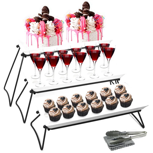 Czlizdyt Extra Large 3 Tier Serving Tray Set, 24x22x9.7 inch Cupcake Fruit Cookie Dessert Table Display Stands Melamine Tiered Serving Platters Food Trays for Party Buffet Entertaining, White
