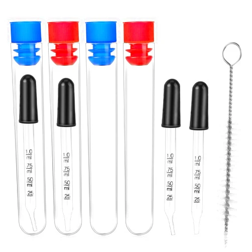 Abeillo 4Pcs 1ml Eye Dropper with Durable Rubber Head, 1ml Glass Dropper with Measurements Bent & Straight Tip, with Cleaning Brush Rubber Head, for Precise Pipette Droppers for Crafts, Essential Oil, Food