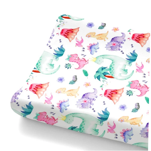 HawSkgFub Girls Dinosaur Changing Pad Cover for Baby Pink Purple, Dino Animal Tropical Diaper Change Table Covers, Ultra Soft Stretchy Breathable Safe Snug Fitted Changing Mat Sheets Fit 32