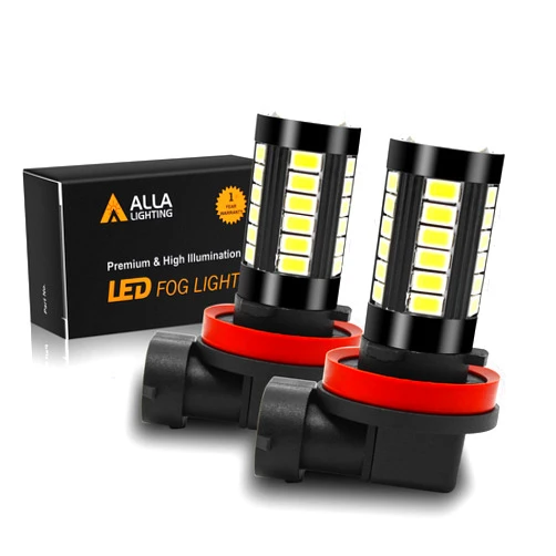 Alla Lighting Super Bright H8 H11 LED Fog Lights Bulbs or DRL, 6000K Xenon White H16 H11LL H8LL H1155 Replacement, 2800 Lumens 5730 33-SMD 12V for Cars, Trucks, SUVs, Vans