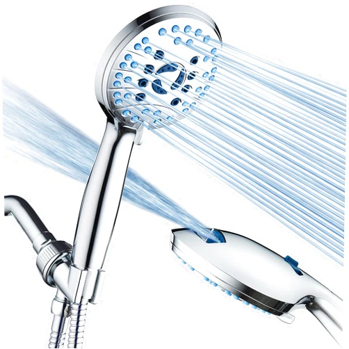 Hotel Spa AquaCare High Pressure 8-mode Handheld Shower Head - Anti-clog Nozzles, Built-in Power Wash to Clean Tub, Tile & Pets, Extra Long 6 ft. Stainless Steel Hose, Wall & Overhead Brackets