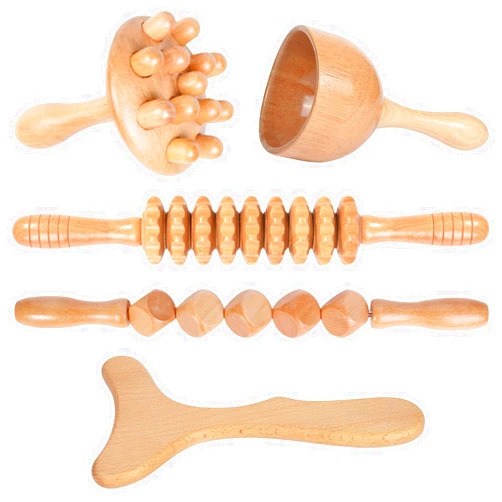 Komogir Wood Therapy Massage Tools 5-in-1 Lymphatic Drainage Massager Maderoterapia Kit Wooden Massager Body Sculpting Tools for Muscle Pain Relief, Anti-Cellulite, Body Contouring and Shaping