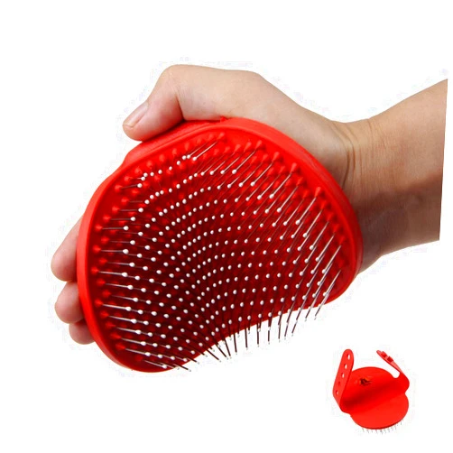 Emours Pet Rubber Grooming Brush Massager with Adjustable Loop Handle and Stainless Steel Pin