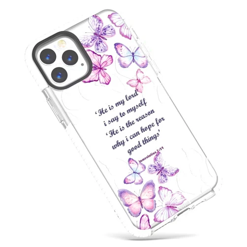 Frepstudio iPhone 15 Pro Bible Verses Clear Cute Case for Girls Women,Pink Purple White Butterfly Inspirational Christian Quotes Lamentations 3:24 Soft Protective Case Compatible with iPhone 15 Pro