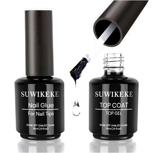 Suwikeke Nail Glue, 6 in 1 Gel Nail Glue, Super Strong Gel X Nail Glue UV Nail Glue Gel for Nail Tips with Gel Top Coat