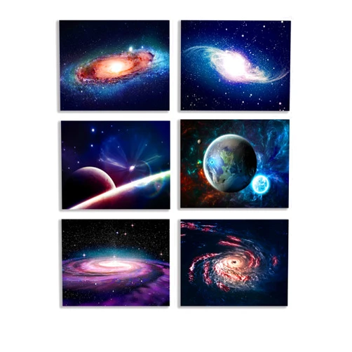 POUSREDE Universe Starry Sky Wall Art Outer Space Fantastic Nebula Galaxy Painting Pictures ，for Bedroom, Living Room, Bathroom Decor ，Posters for Kids, Boys or Girls Room ，Set of 6 （ 8