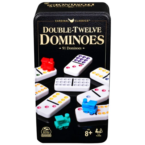 Spin Master Games, Cardinal Classics, Double 12 Dominoes Set in Storage Tin, Classic Game, Christmas Gifts for Kids, Stocking Stuffers, for Ages 8+