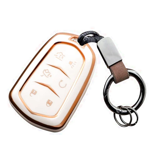 Metaxas Key Fob Cover with Keychain, for Cadillac accessory Escalade ATS CTS CT6 STS SRX XT5 Key Fob Case 6 Buttons