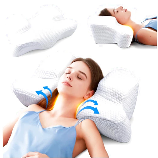 Lopsch Cervical Neck Beauty Pillow - Anti- Aging & Anti- Wrinkle Memory Foam Ergonomic Contour Pillow for Neck & Shoulder Pain Relief, Back Sleeping Reduces Pressure on Skin - White