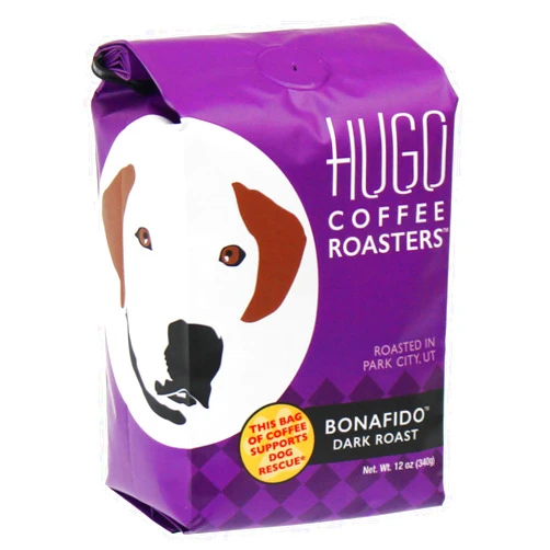 Hugo Coffee Roasters Hugo Coffee Ground Bonafido Dark Roast Coffee with Baker’s Chocolate and Dark Fruit Tasting Notes - Hugo Supports Dog Rescues (12 oz)