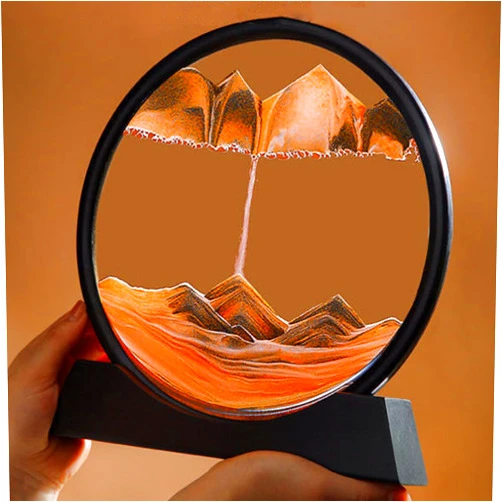 SINGYICO 3D Dynamic Sand Art Liquid Motion, Moving Picture Round Glass 3D Deep Sea Sandscape Display Flowing Frame Relaxing Desktop Home Office Work Decor(Yellow,12 inch)