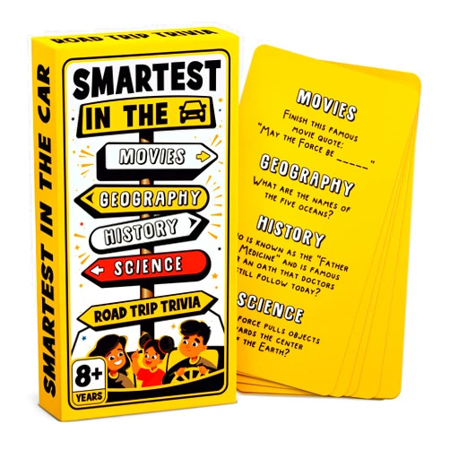 WELL BALANCED Road Trip Trivia - Road Trip Games for Kids Travel Essentials Car Activities Must Haves for Ages 8+