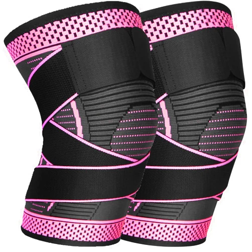 Ruilaibao Knee Braces for Knee Pain 2 Pack Adjustable Knee Support for Women and Men Knee Compression Sleeves with Straps for for Sports, Running, Meniscus Tear, ACL, PCL, Arthritis (Rose red, Small)
