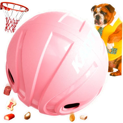 KADTC Dog Treat Dispenser Ball, XL Size, Wobble Giggle Basketball, Adjustable Slow Feeder Puzzle for Medium & Large Dogs Pink Toy