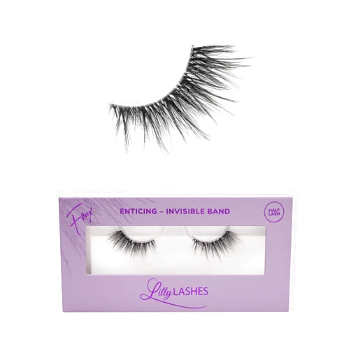 Lilly Lashes Sheer Band, False Eyelashes w/Invisible Band Lashes, Half Lashes Natural Look, Half Lash Cateye Style, Clear Band Lashes, Reusable Eyelashes 20x, Lash Glue not Included,13.5mm (Enticing)