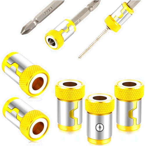 Mudder 5 Pieces Magnetic Screw Ring Bit Magnetizer Ring Metal Magnetizer Screw, Removable for 1/4 Inch/ 6.35 mm Hex Screwdriver and Power Bits (Yellow)