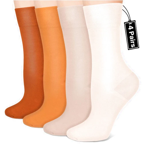 CTHH Women's Thin Cotton Socks - Soft Above Ankle Crew Socks for Casual Bootie Dress Business, 4 Pairs