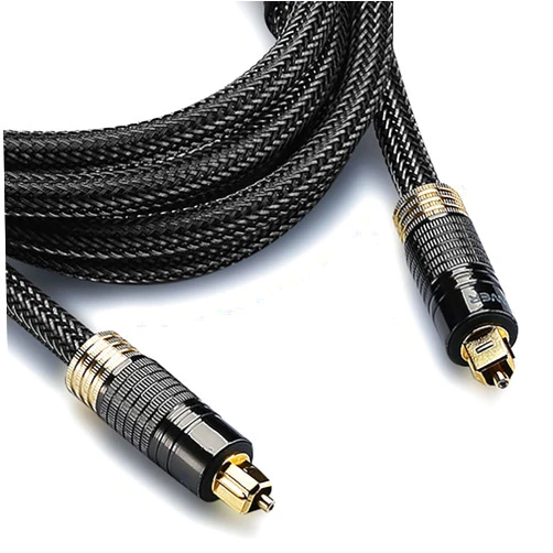 FosPower 24K Gold Plated Toslink Digital Optical Audio Cable (S/PDIF) - [Zero RFI & EMI Interference] Metal Connectors & Ultra Durable Nylon Braided Jacket (10ft)