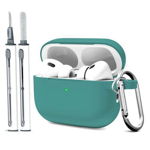 MOLOVA AirPod Pro Case Cover with Cleaner Kit, Soft Silicone Cover for AirPods Pro Case 2nd/1st Comes with Keychain for Women Men,Suitable Cases for Airpods Pro 2nd Generation Case and 1st-Pine Green
