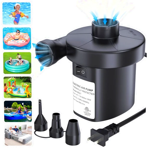 VANNPOOY Electric Air Pump for Inflatables, VANNPOOY Portable Air Mattress Pump, Quick Inflate Deflate Plug in Air Pump with 3 Nozzles, Blow up Pool Float Inflator Pump for Airbed Toys Boat Couch Swimming Ring
