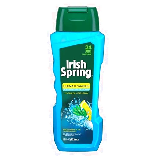 Irish Spring Ultimate Wake Up Tea Tree Face & Body Wash for Men, Moisturizing Body Wash Washes Away Bacteria - 18 Fl. Oz