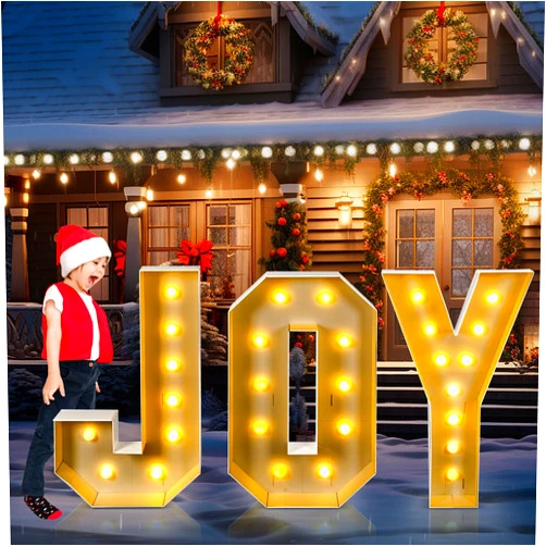 VIHOSE Lighted Christmas Joy Sign LED Giant Joy Letter Lights Light up Large Christmas Joy Yard Sign Battery Powered Marquee Decor for Xmas Holiday Party Indoor Outdoor Church Decoration(3.3 Ft)