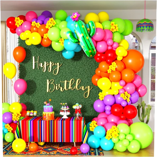 GIZIUXNE 176pcs Mexican Fiesta Balloon Garland Arch Kit with Yellow Hot Pink Lime Green Orange Purple Teal Red Foil Balloons for Mexican Fiesta Birthday Party Decorations
