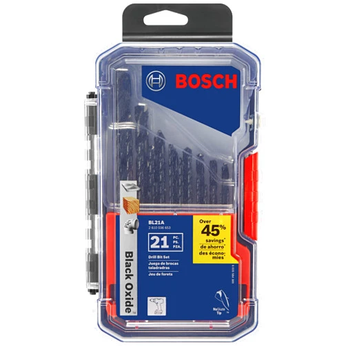BOSCH BL21A 21-Piece Assorted Set Black Oxide Metal Drill Bits with Included Case for Applications in Light-Gauge Metal, Wood, Plastic